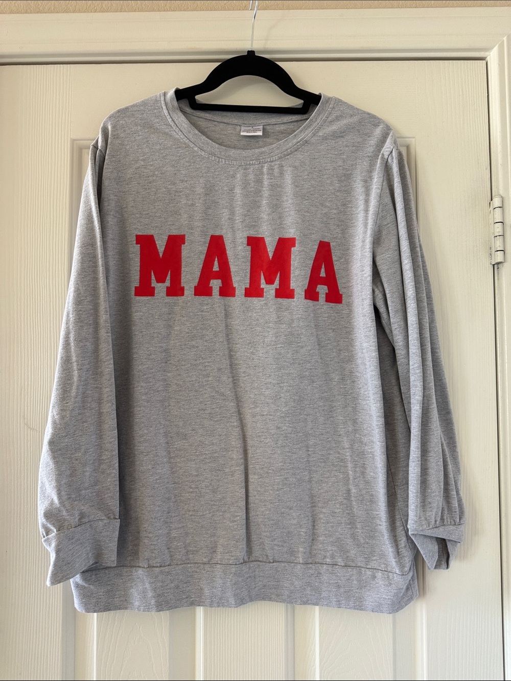 Gray 'MAMA' Sweatshirt with Red Lettering